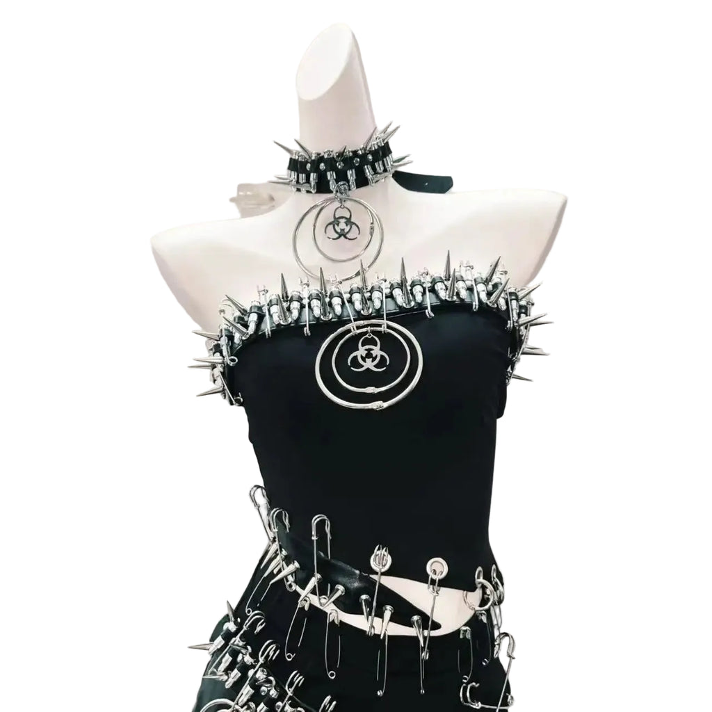 Y2K Gothic Biohazard Spike Choker