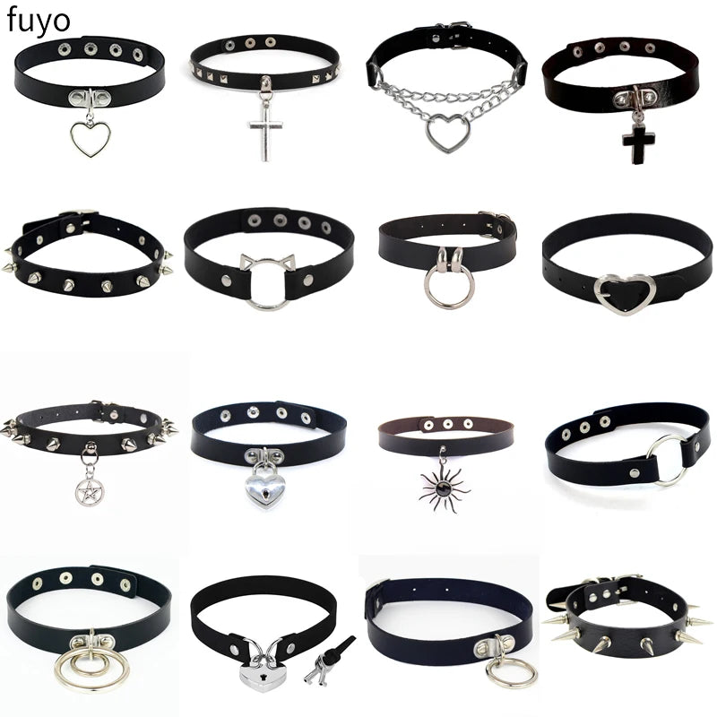 Gothic Punk Faux Leather Choker Necklaces