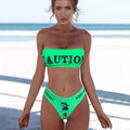 Y2K Gothic Caution Skeleton Bandeau Bikini Set