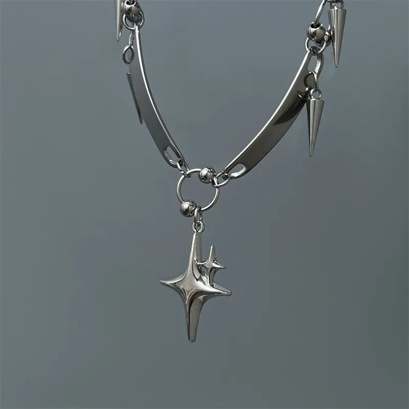 Y2K Punk Spike Star Choker Necklace