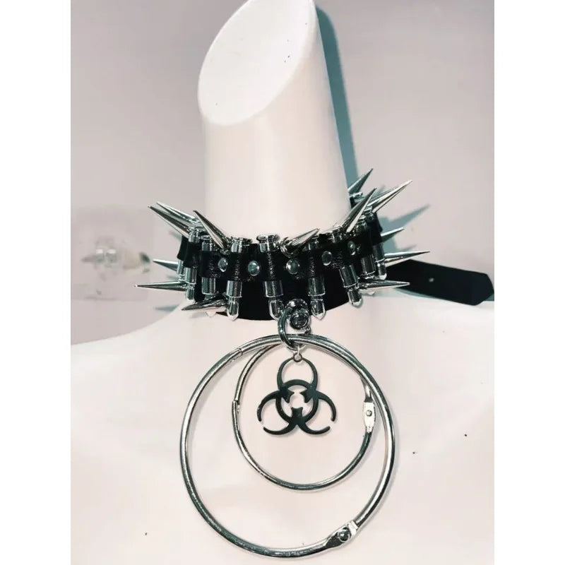 Y2K Gothic Biohazard Spike Choker