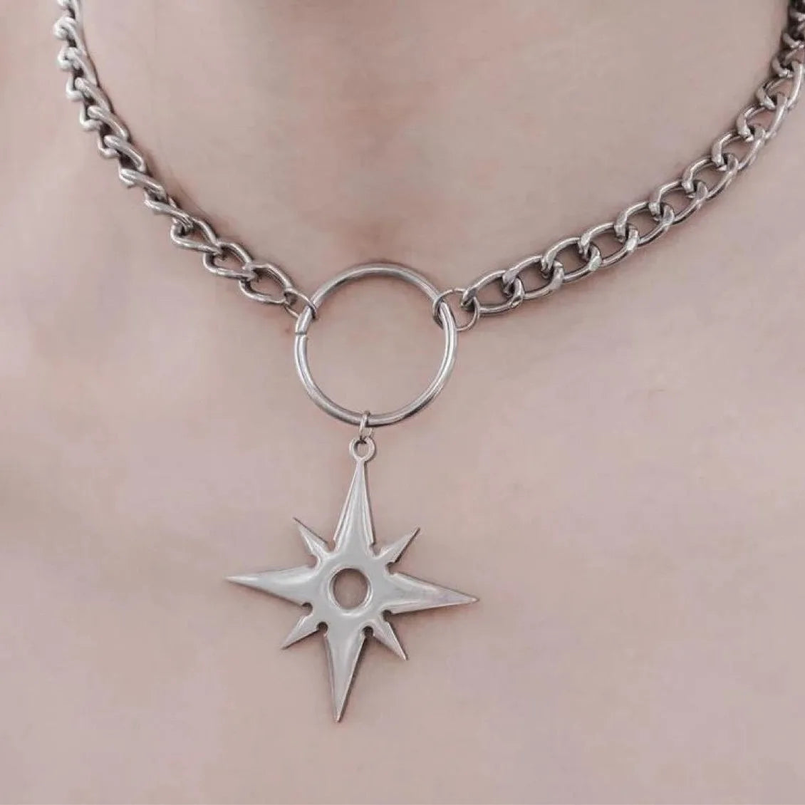 Y2K Punk Spike & Charm Chain Choker