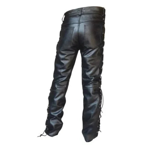 Men’s Gothic Punk Faux Leather Lace-Up Pants