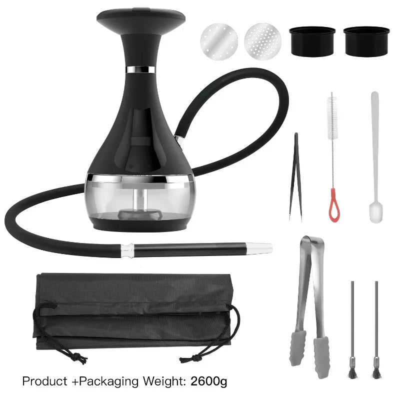 Deluxe Rechargeable Electronic Hookah Full Kit: Light Emitting Diode Touch Screen Electric Heating Hookah Non-Charcoal Tools