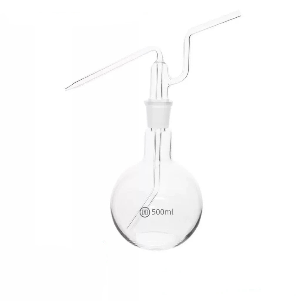 500mL 24/29 Flat Bottom Gas Washing Bottle, Single Standard Ground Mouth Flat Flush Flask, Gas Wash Bottle,Shisha Hookah