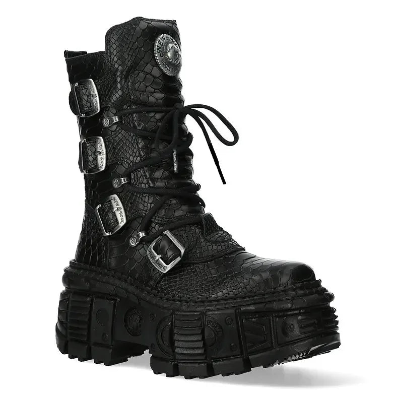 Men’s Gothic Buckle Chunky Platform Combat Boots