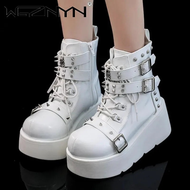 Gothic Multi-Buckle Platform Ankle Boots