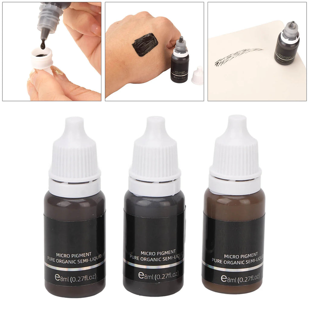 3pcs Brow Tattoo Ink Fast Colored Sealing Microblading Eyebrow Pigment Ink Long Lasting for Tattooist Practice Real Person Use