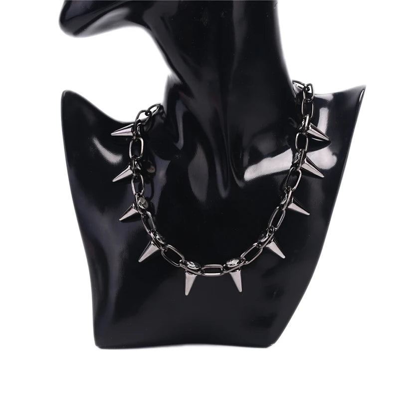 Punk Spiked Chain Choker Necklace