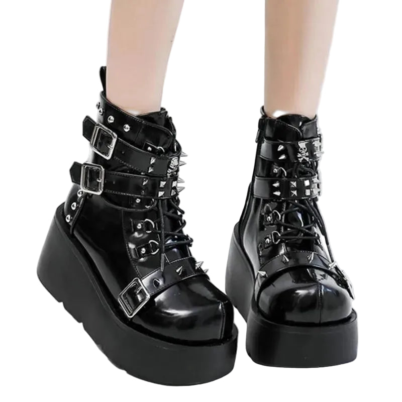 Gothic Multi-Buckle Platform Ankle Boots