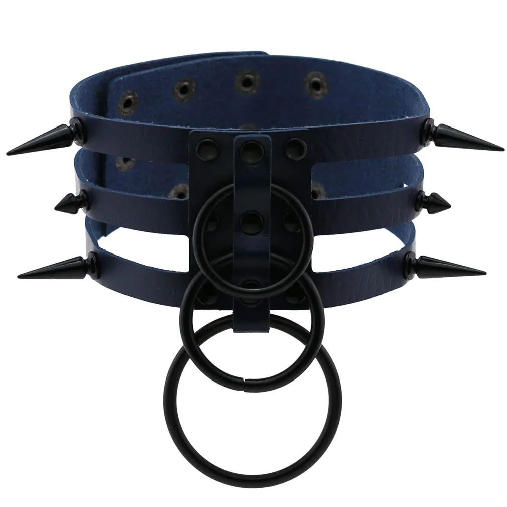 Punk Triple Strap Spike O-Ring Choker