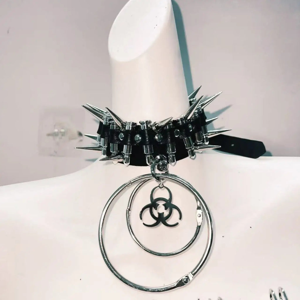 Y2K Gothic Biohazard Spike Choker