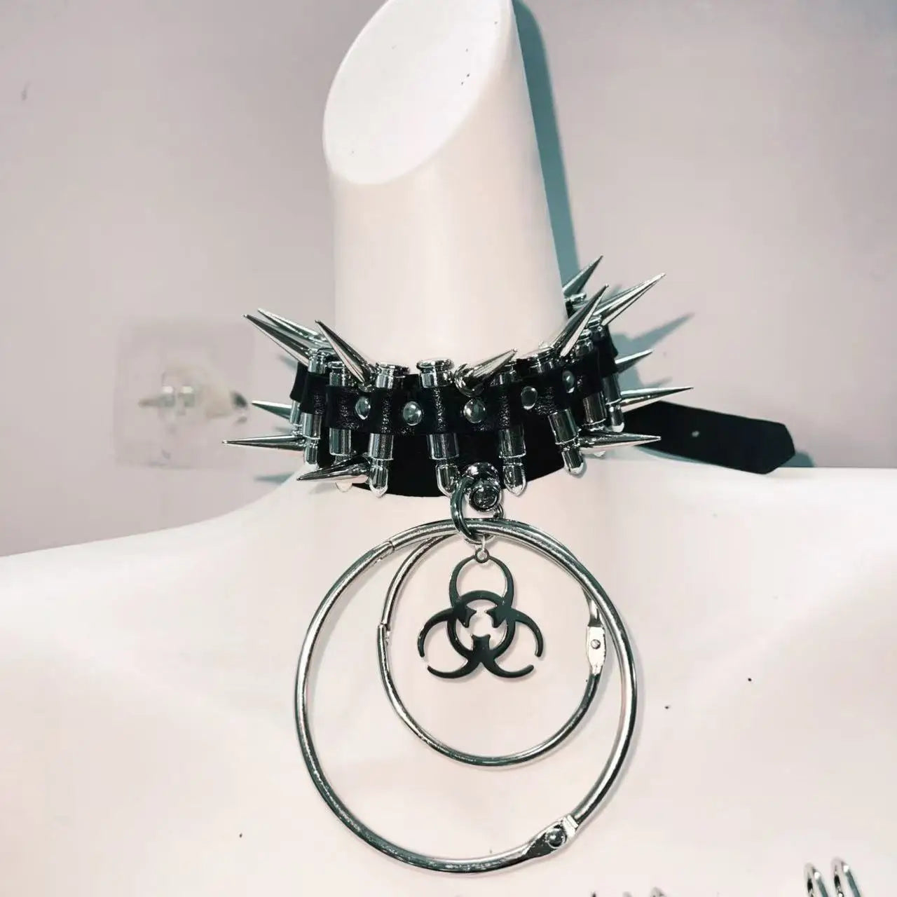 Y2K Gothic Biohazard Spike Choker