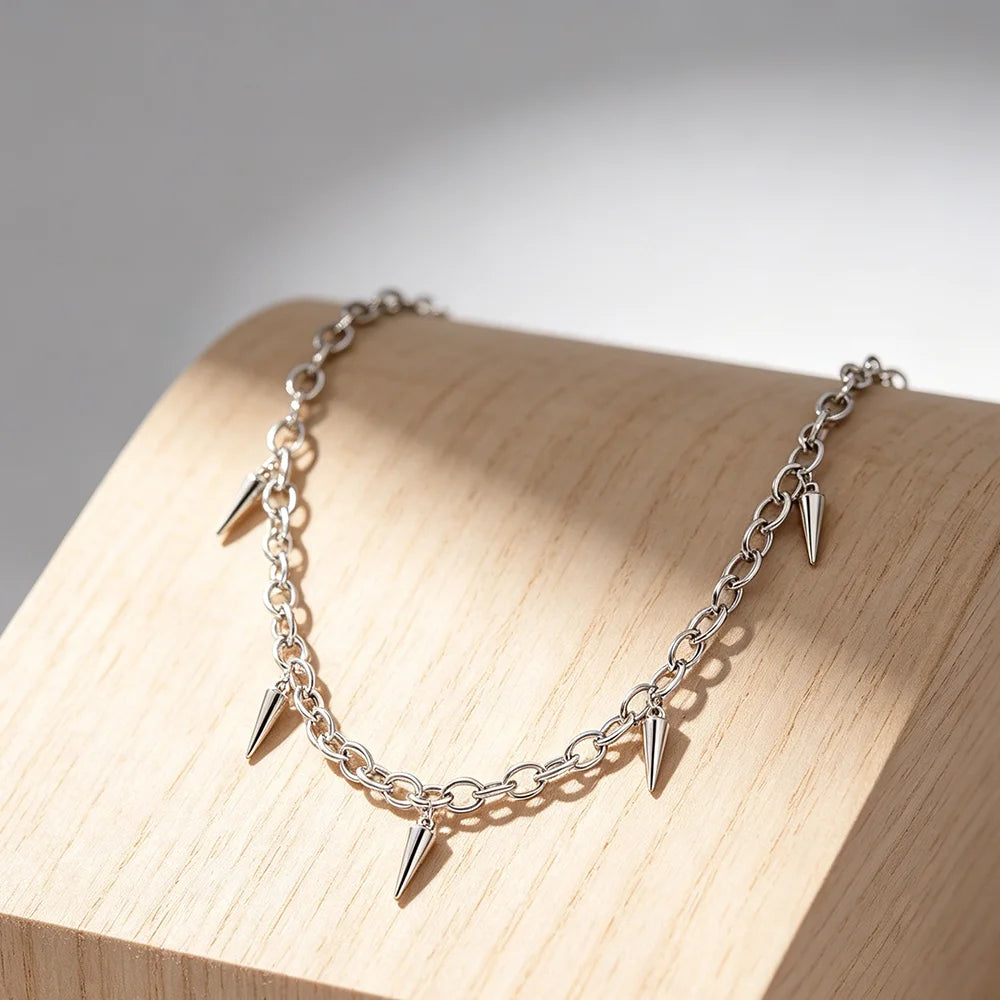 Y2K Punk Silver Spike Chain Necklace