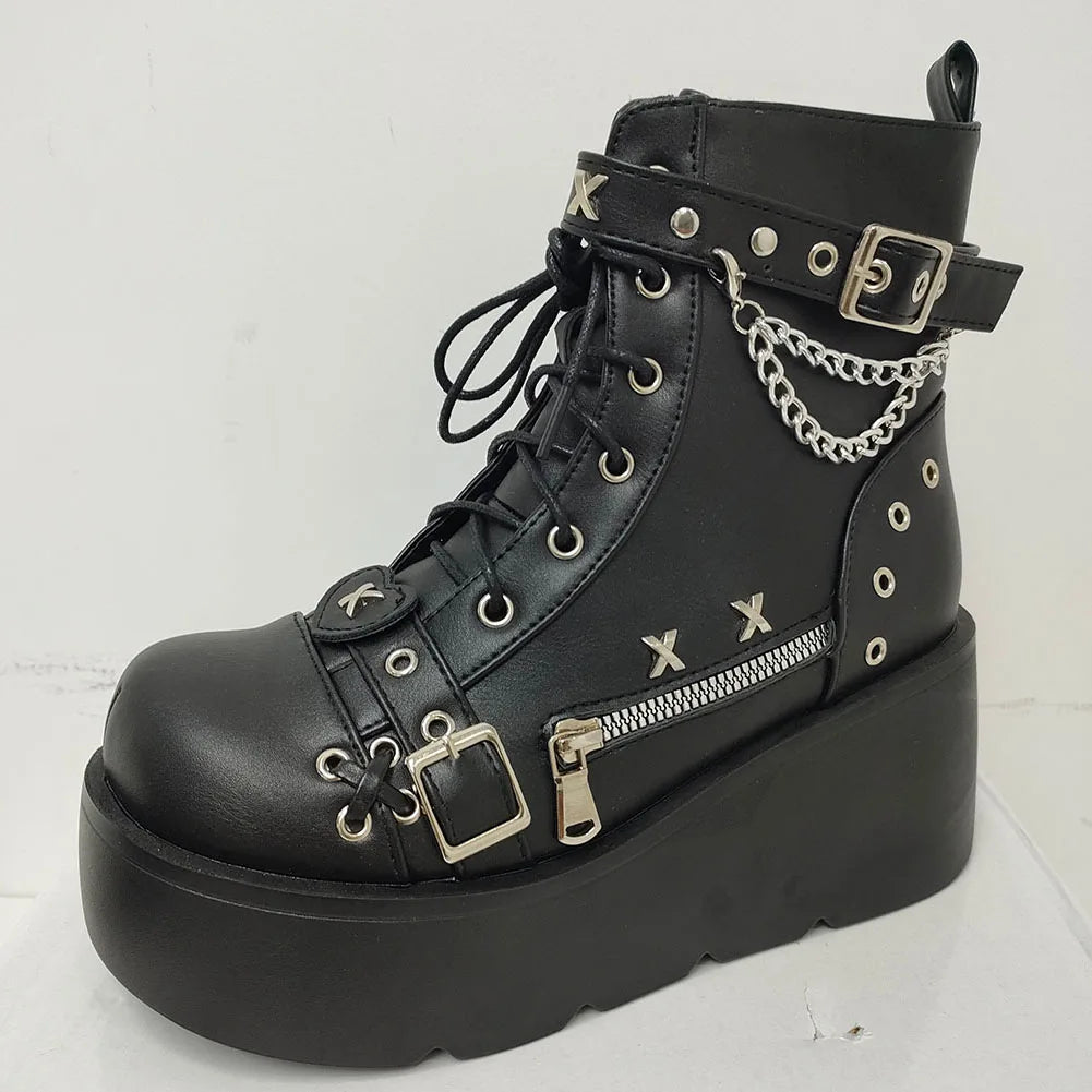Gothic Punk Buckle Chain Platform Combat Boots