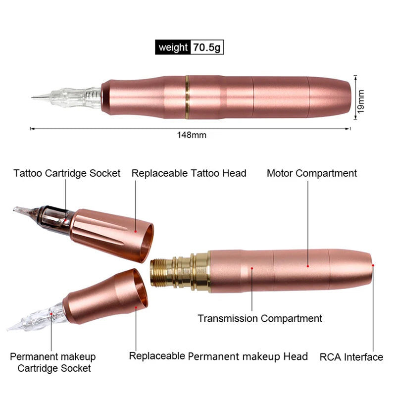 All-in-one Rotary Tattoo Machine Pen RCA Eyebrow Permanent Makeup Power Supply Tattoo Machine 2 Heads Kit