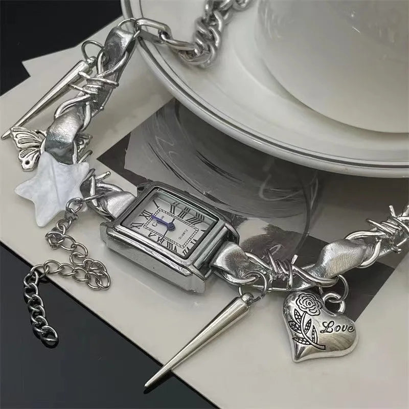 Y2K Punk Charm Watch Chain Choker