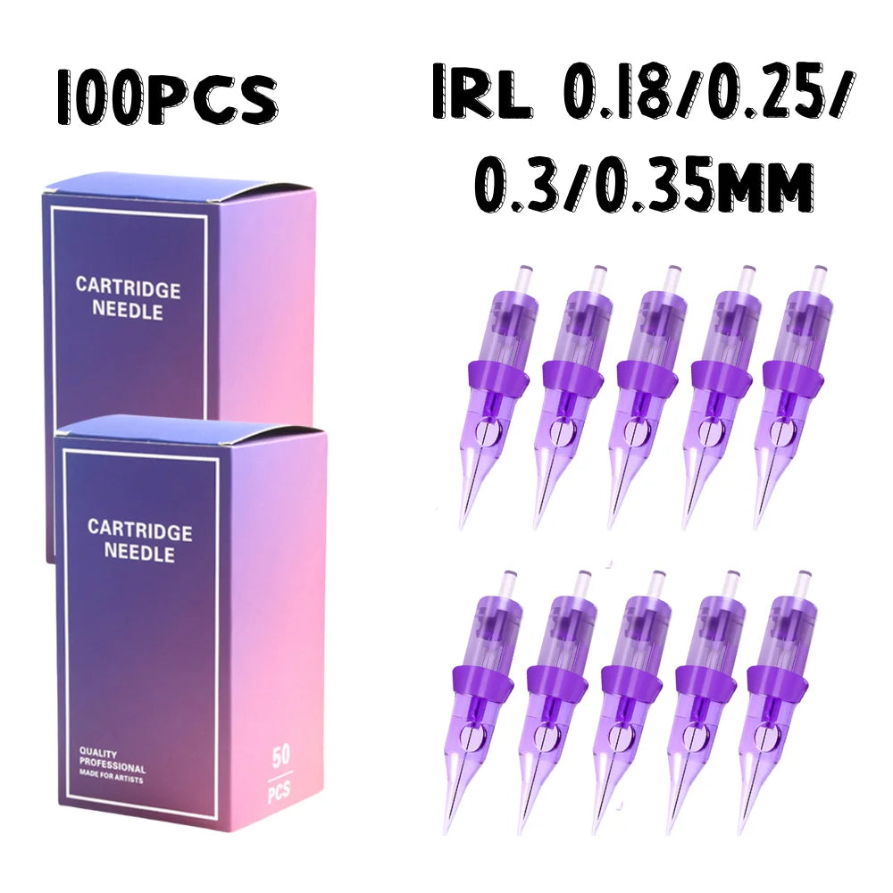 100PCS 1RL 0.18/0.25/0.3/0.35MM Tattoo Needles Cartridge Round Liner Sterilized Makeup Permanent Tattoo Cartridge Supplies