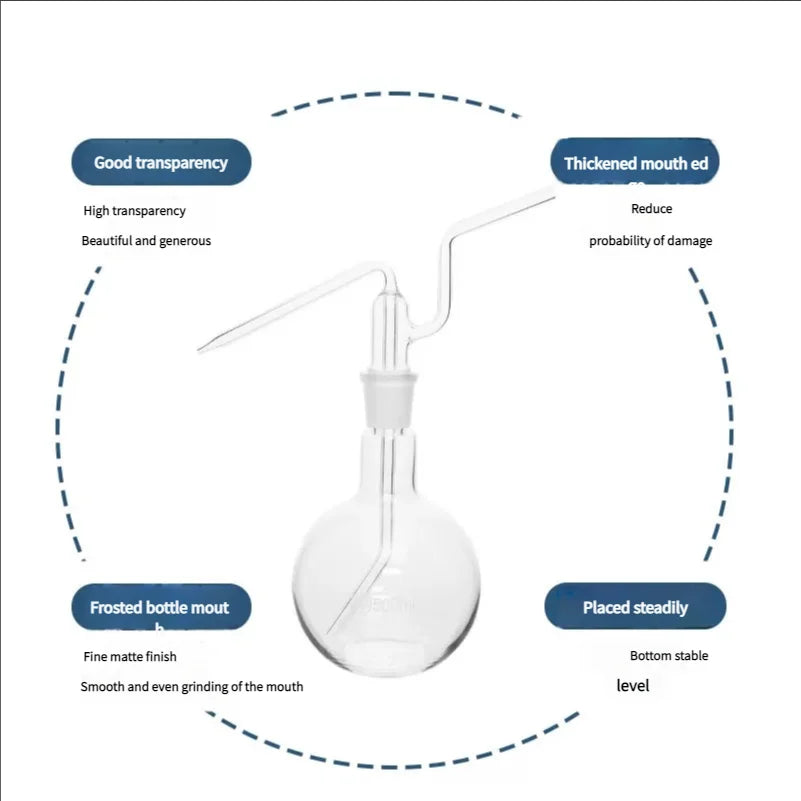 500mL 24/29 Flat Bottom Gas Washing Bottle, Single Standard Ground Mouth Flat Flush Flask, Gas Wash Bottle,Shisha Hookah