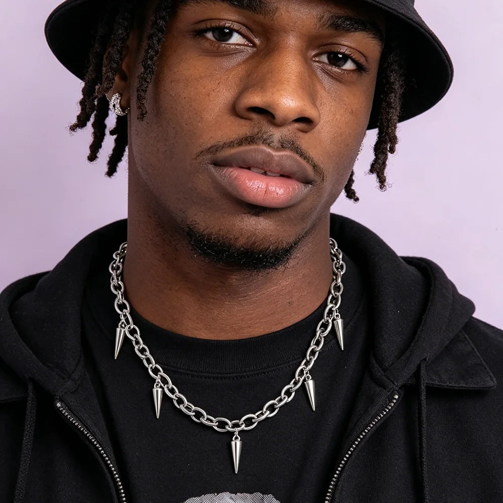 Y2K Punk Silver Spike Chain Necklace