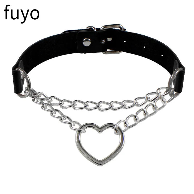 Gothic Punk Faux Leather Choker Necklaces