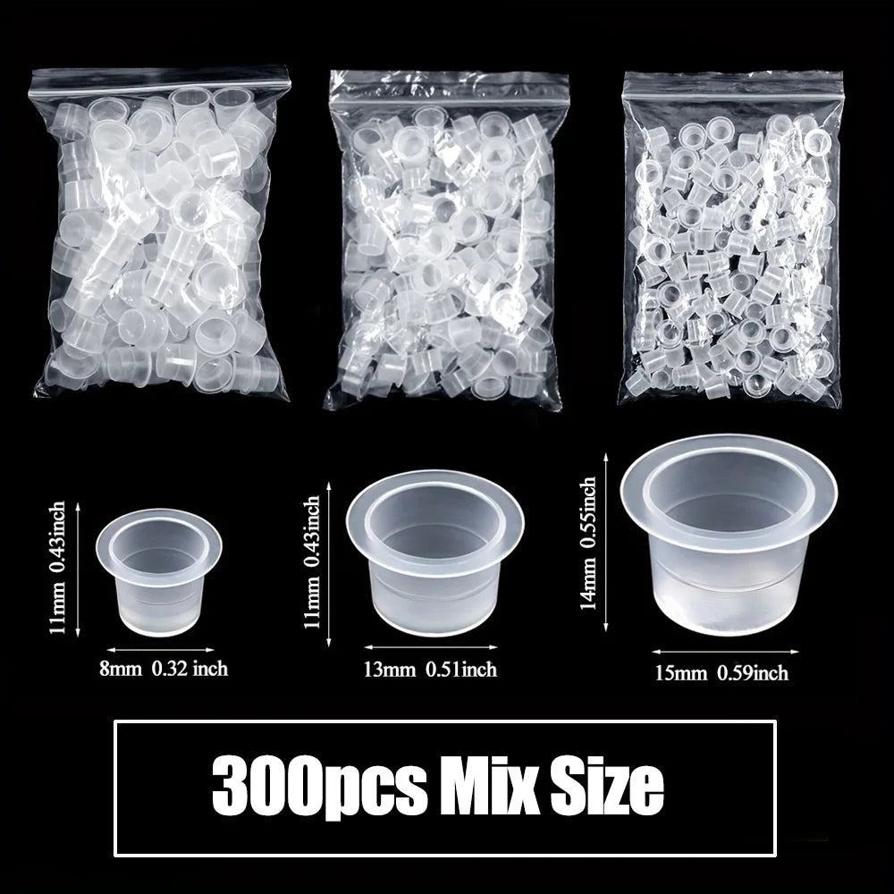 300/100pcs Disposable Tattoo Ink Cups S/M/L Plastic Clear Holder Container Cap for Tattoo Pigment & Permanent Makeup Accessories