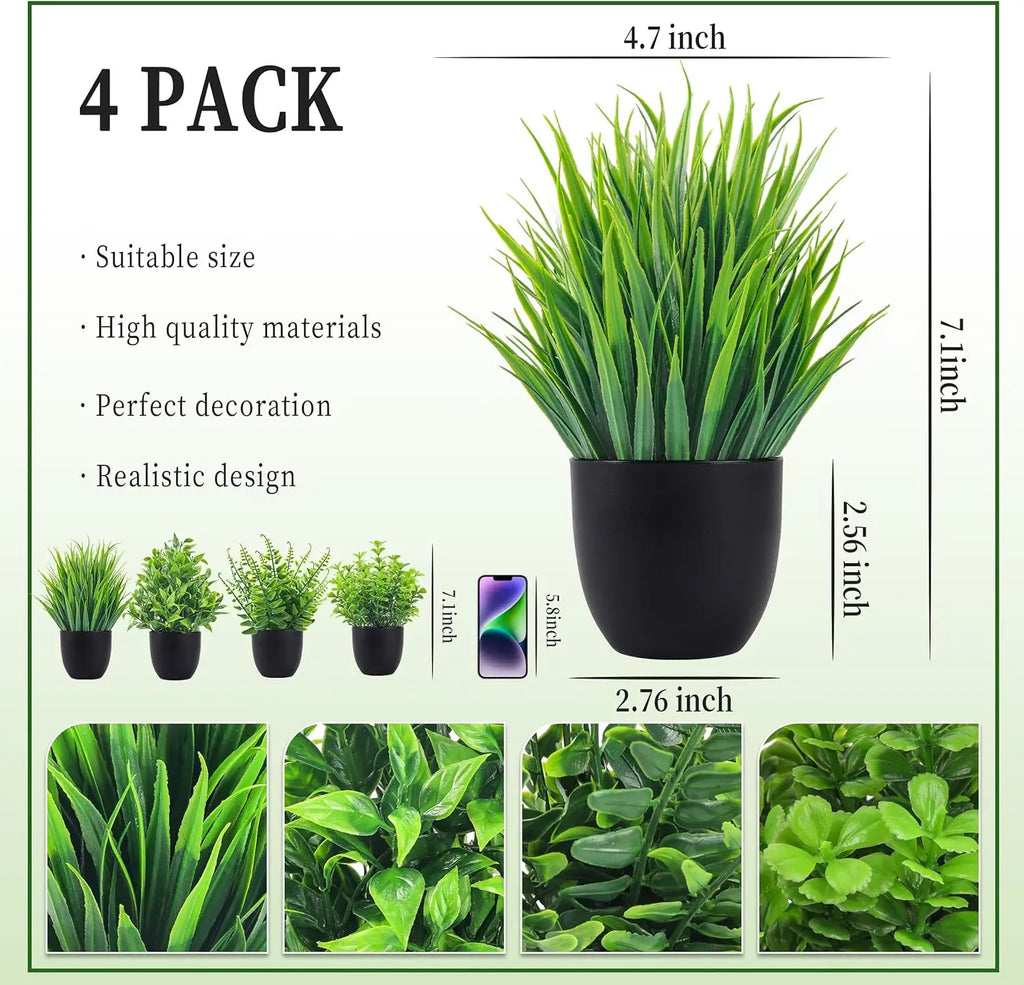 4 Packs Artificial Rose Fake Plants Small Faux Decor
