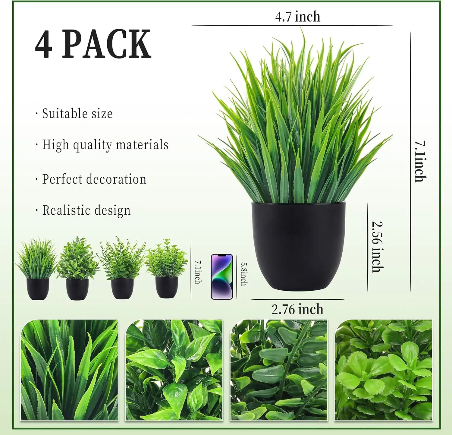 4 Packs Artificial Rose Fake Plants Small Faux Decor