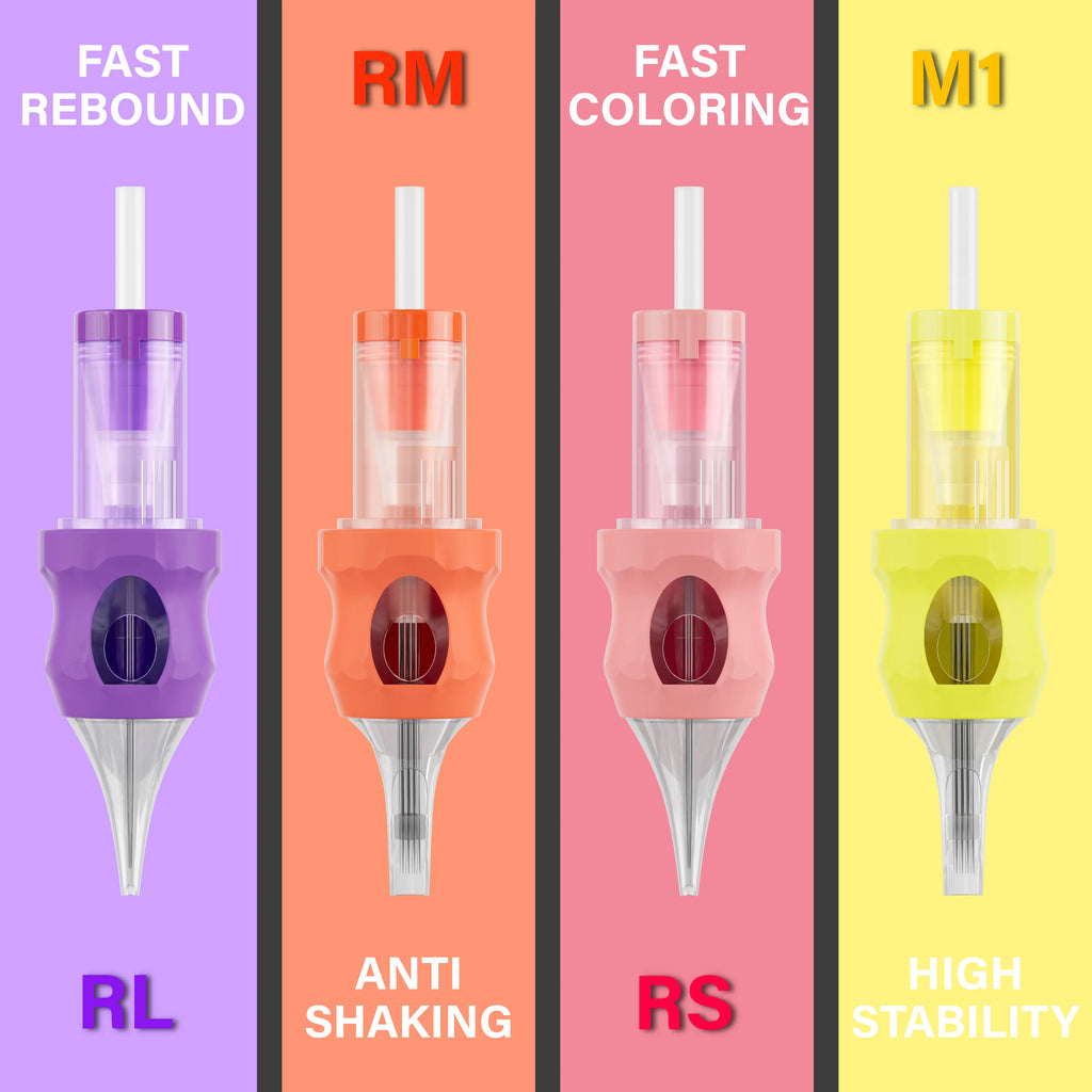 50Pcs Tattoo Cartridge Needles Assorted Mixed Size Round Liner Shader Curved/Round Mag Bugpin Standard RL RS RM M1 Tattoo Supply