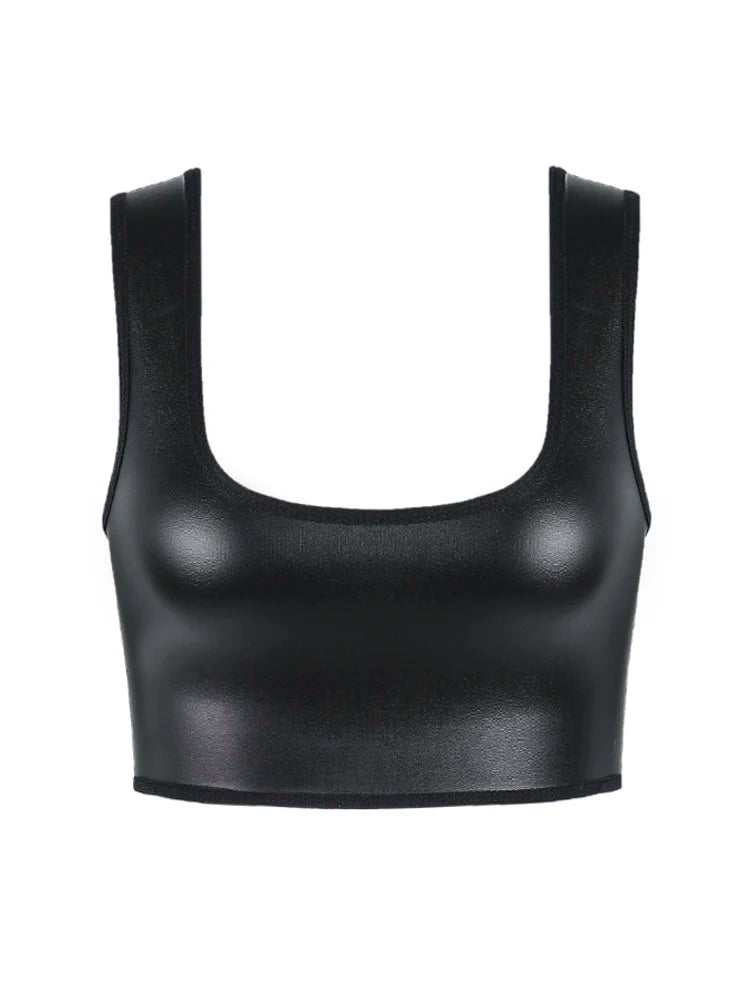 Cool Girl Faux Leather Crop Tank Top & Waist Trainer