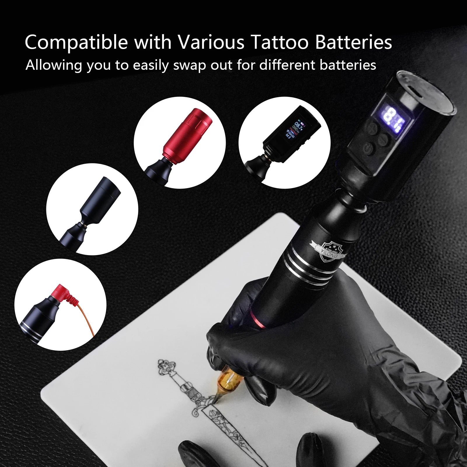 Wireless Rotary Tattoo Machine Set With 10PCS Tattoo Cartridge Needles Ink Permanent Makeup Tools tattoo machine full kit