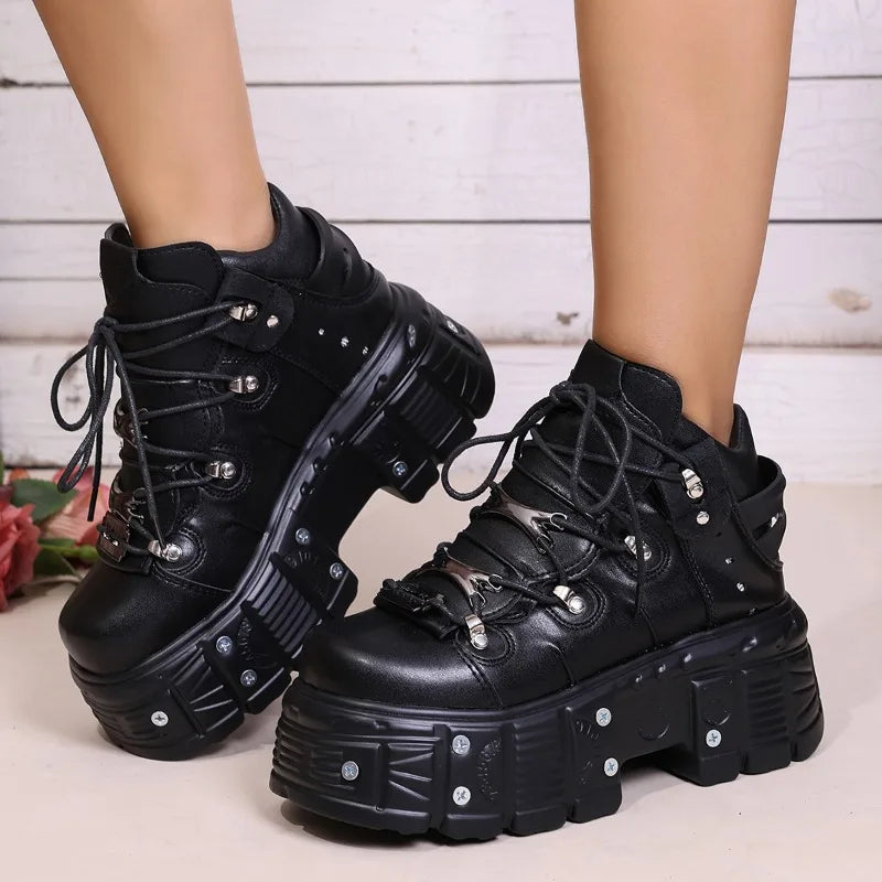 Black Gothic Studded Platform Ankle Boots