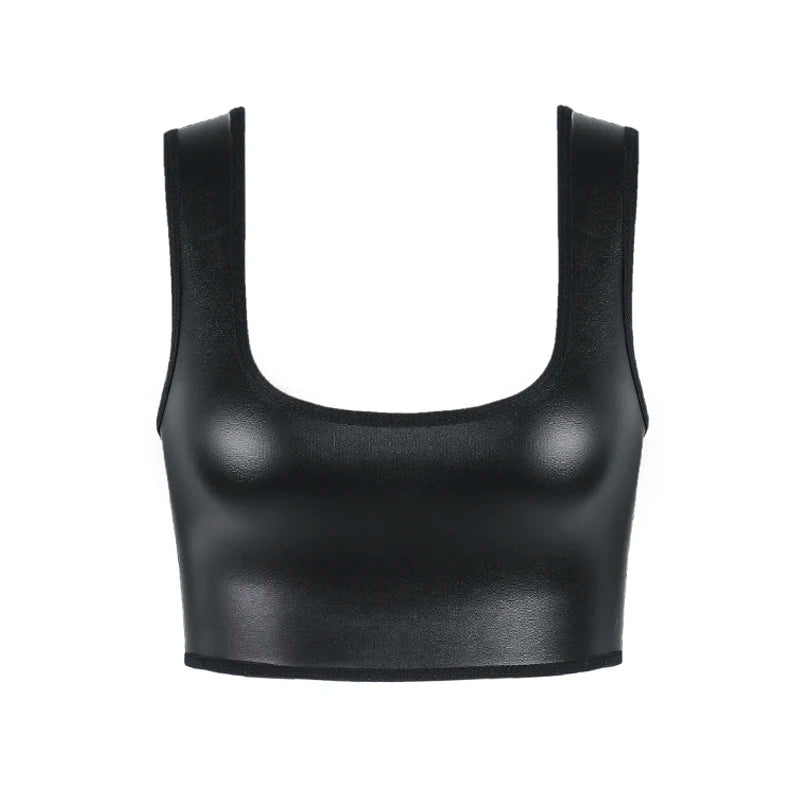 Cool Girl Faux Leather Crop Tank Top & Waist Trainer