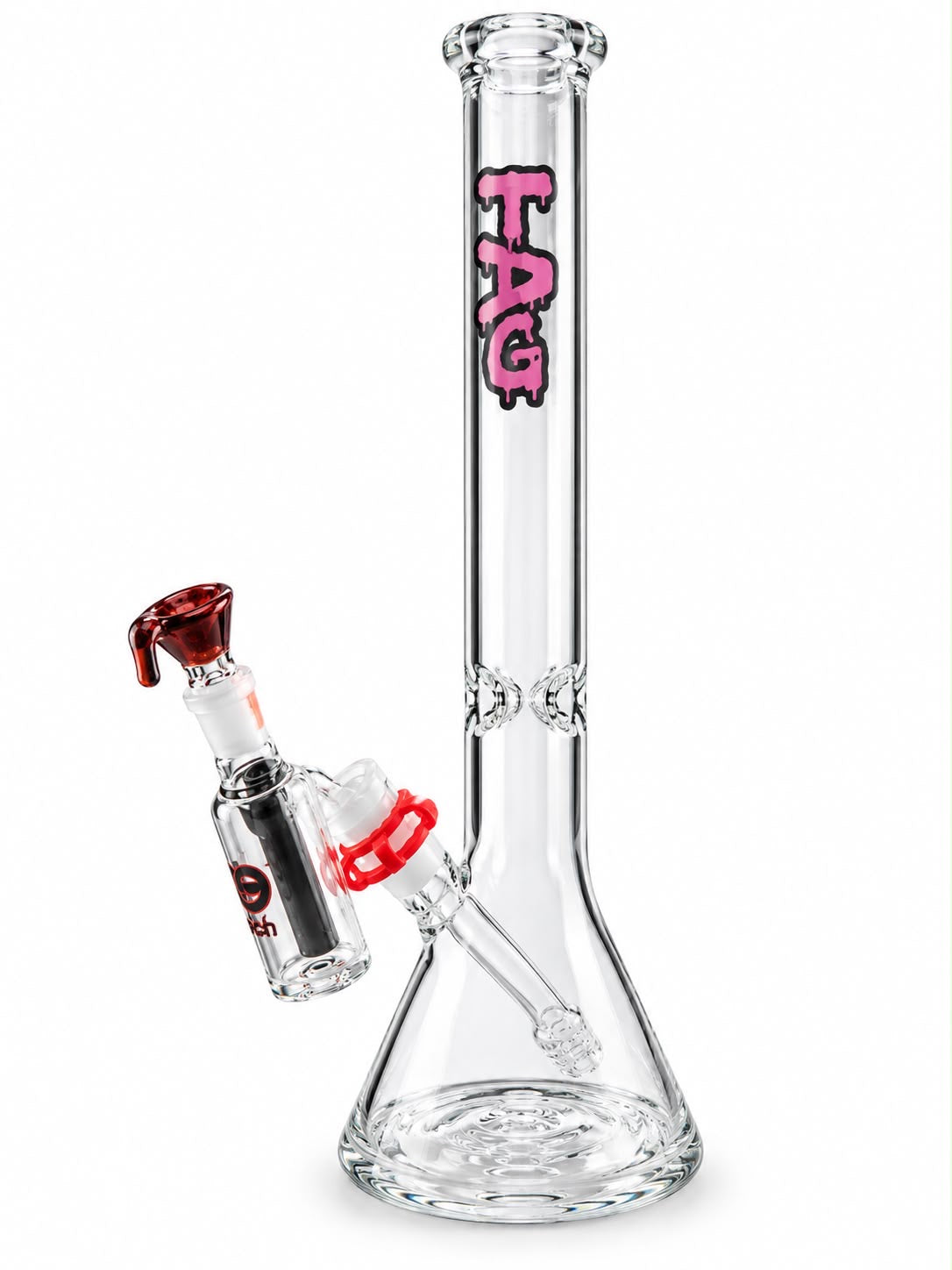 TAG Glass Beaker Water Pipe — Pink Logo