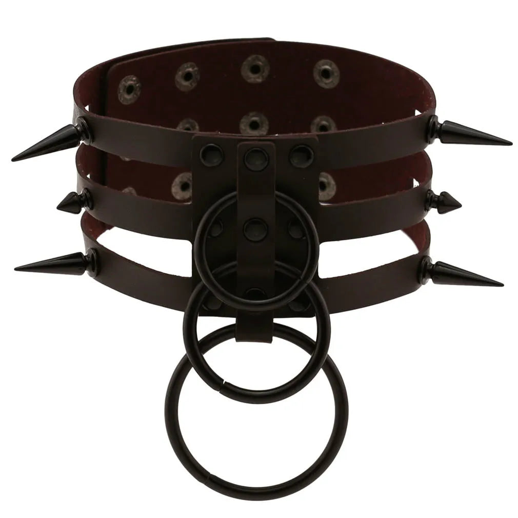 Punk Triple Strap Spike O-Ring Choker