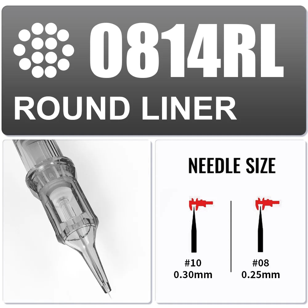 Yilong 20Pcs/Box Tattoo RL Cartridges Permanent Makeup Round Liner 0.25/0.30/0.35/0.40mm Needles For Tattoo Machines Supplies