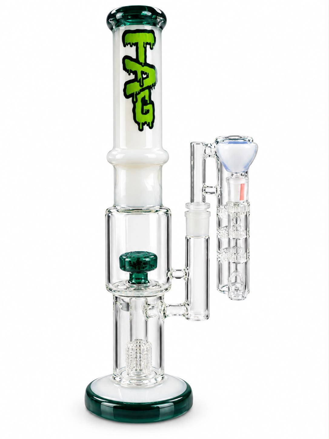 TAG Glass Multi-Chamber Water Pipe — Green & White