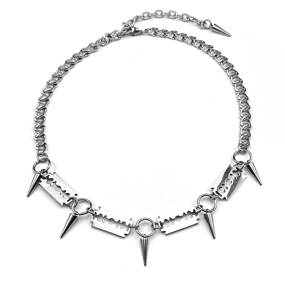 Punk Razor Blade & Spike Chain Choker