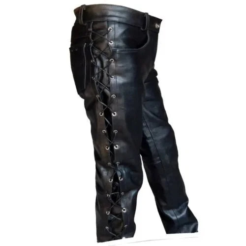Men’s Gothic Punk Faux Leather Lace-Up Pants