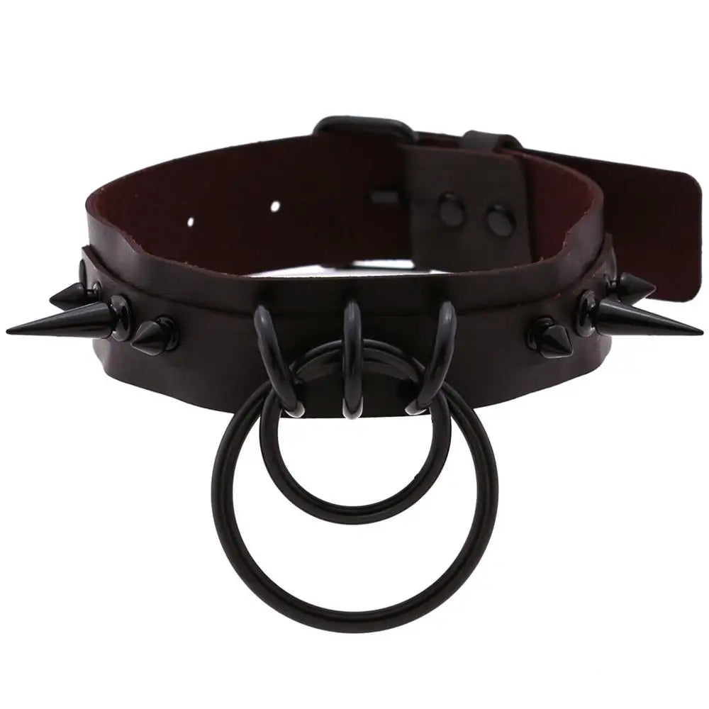 Gothic Punk Double O-Ring Spike Choker
