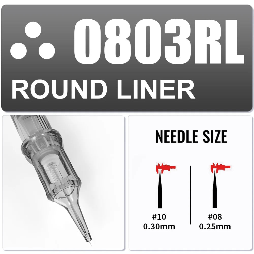 Yilong 20Pcs/Box Tattoo RL Cartridges Permanent Makeup Round Liner 0.25/0.30/0.35/0.40mm Needles For Tattoo Machines Supplies