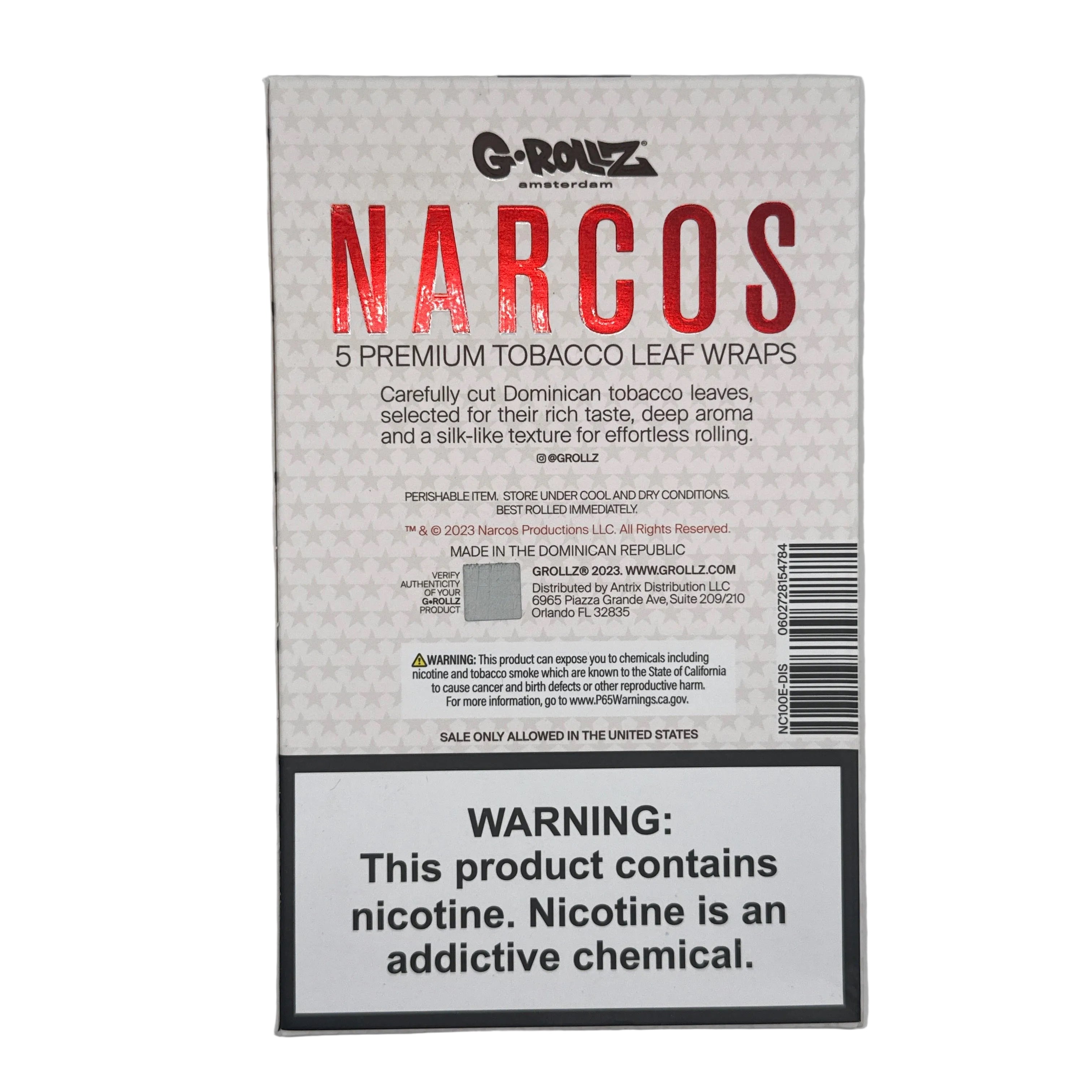 NARCOS PREMIUM TOBACCO LEAF WRAPS 5PK | COLOMBIAN CREAM 2.27 oz (FULL BOX)