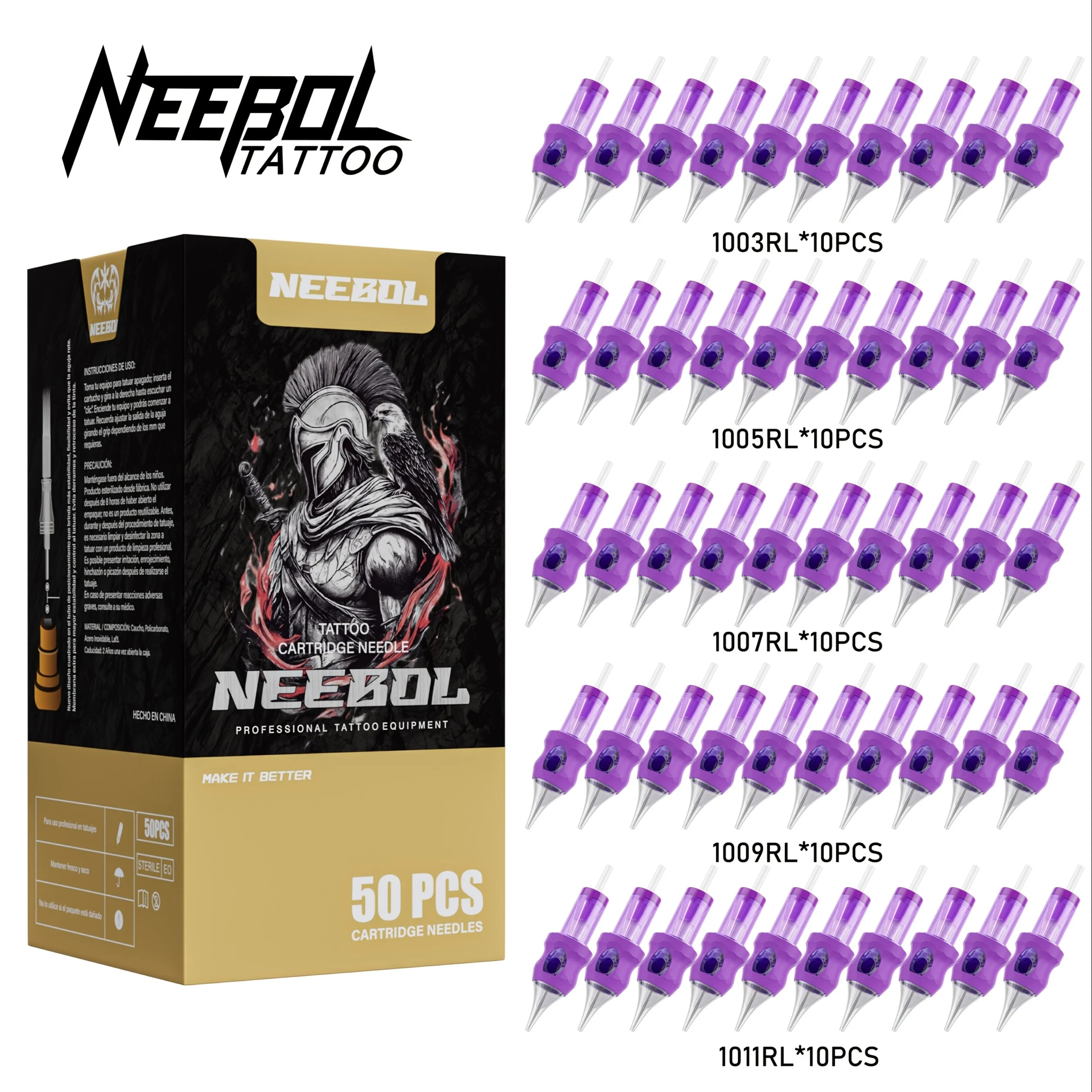 50Pcs Tattoo Cartridge Needles Assorted Mixed Size Round Liner Shader Curved/Round Mag Bugpin Standard RL RS RM M1 Tattoo Supply