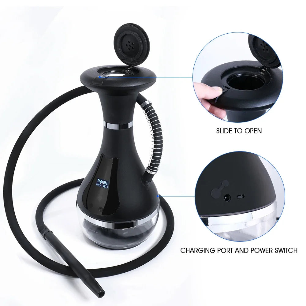 Electrical Shisha Hookah Set 2025 Luxury Electric Portable Stainless Steel Acrylic Hookah High Quality Shisha With LED Display