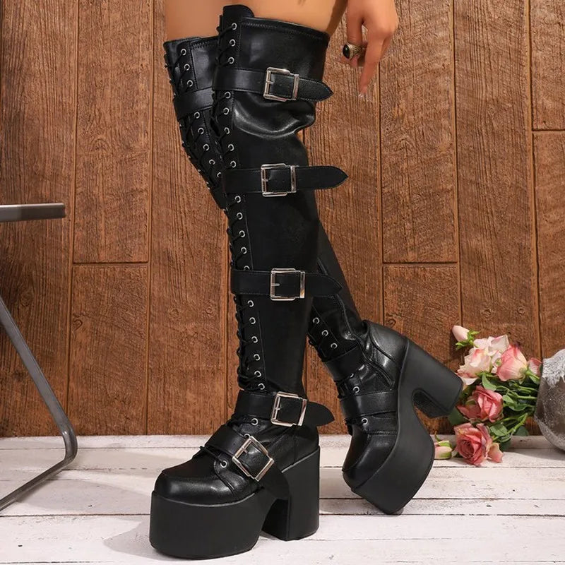 Women’s Gothic Over-the-Knee Buckle Platform Boots