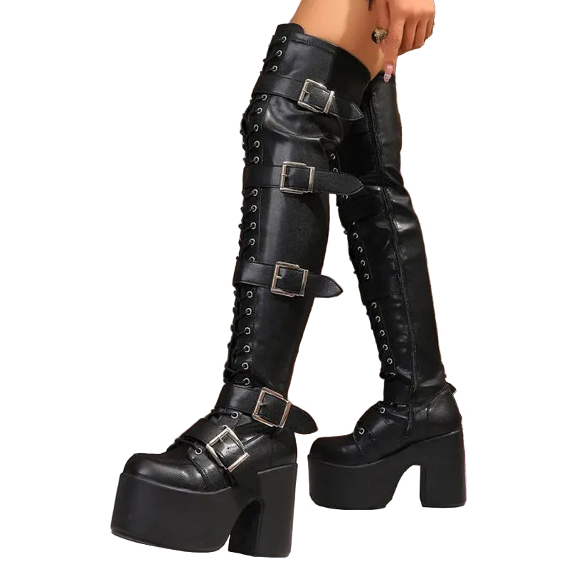 Women’s Gothic Over-the-Knee Buckle Platform Boots