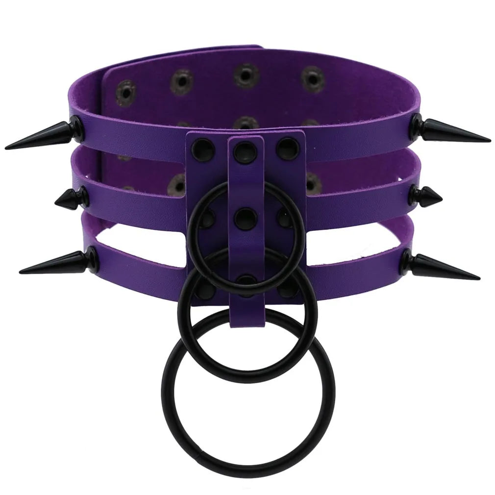 Punk Triple Strap Spike O-Ring Choker