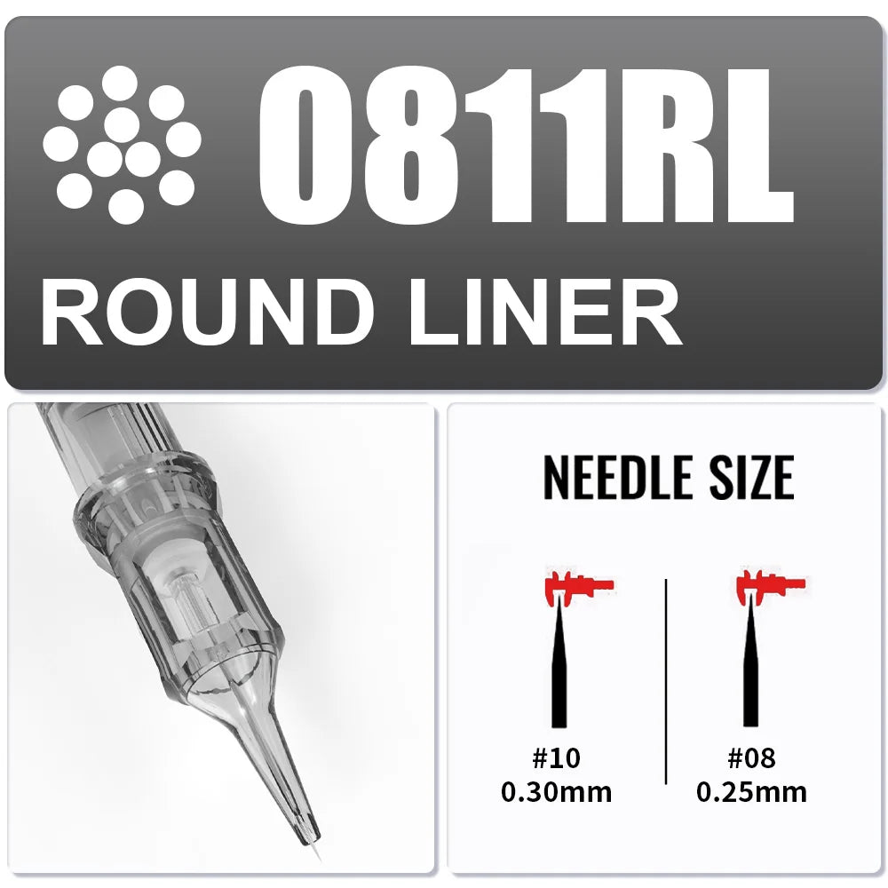 Yilong 20Pcs/Box Tattoo RL Cartridges Permanent Makeup Round Liner 0.25/0.30/0.35/0.40mm Needles For Tattoo Machines Supplies