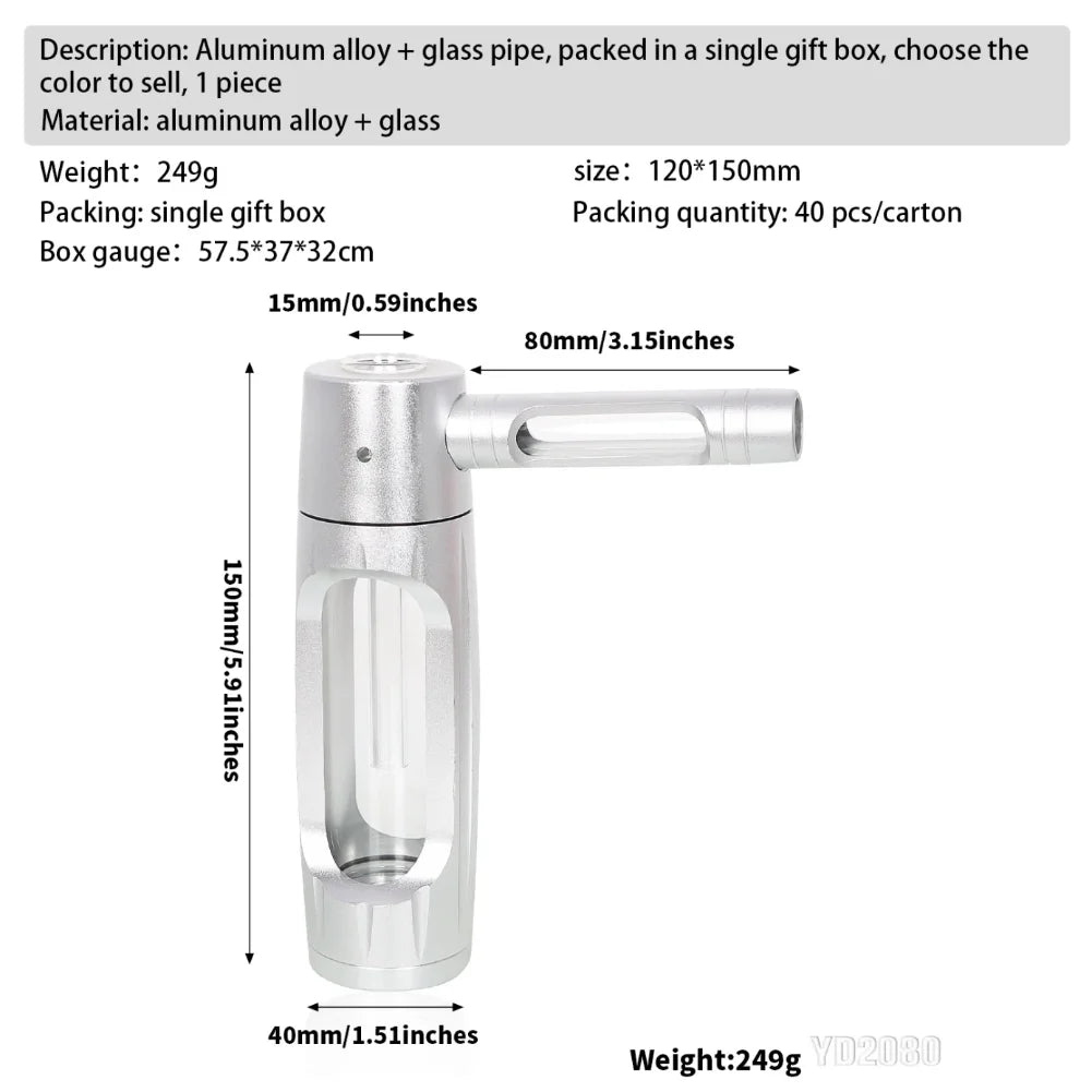 Portable Metal Smoking Pipe with 155mm Glass Bowls Dry Burning Grass Tobacco Pipes Hookah Shisha Pipa for Smoke Accessories