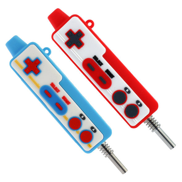 Retro Gamepad Silicone Nectar Collector with Titanium Tip – Assorted Color Controller-Style Dab Straw